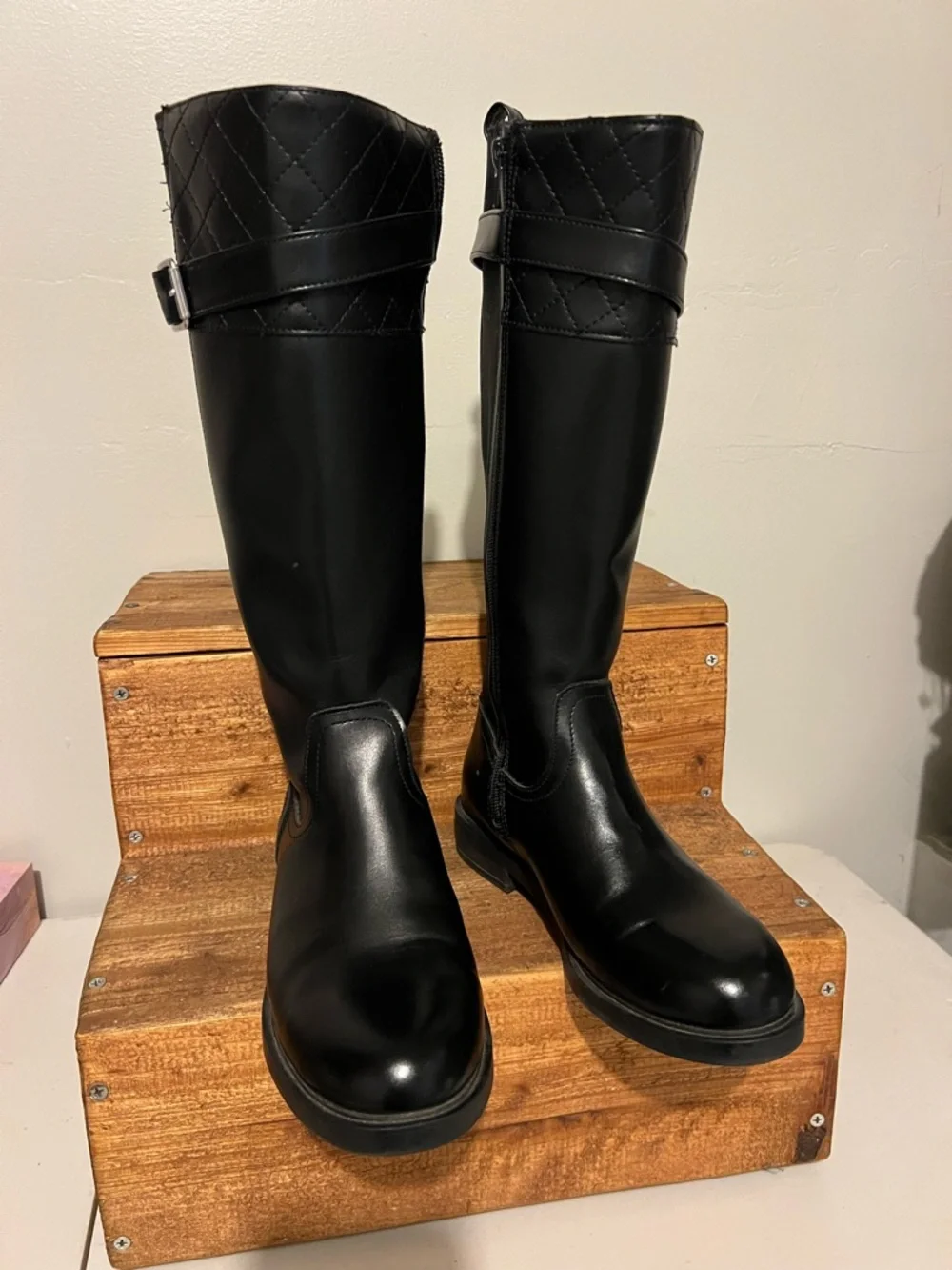 St. John's Bay Black Quilted-Cuff Knee Riding Boot with Buckle